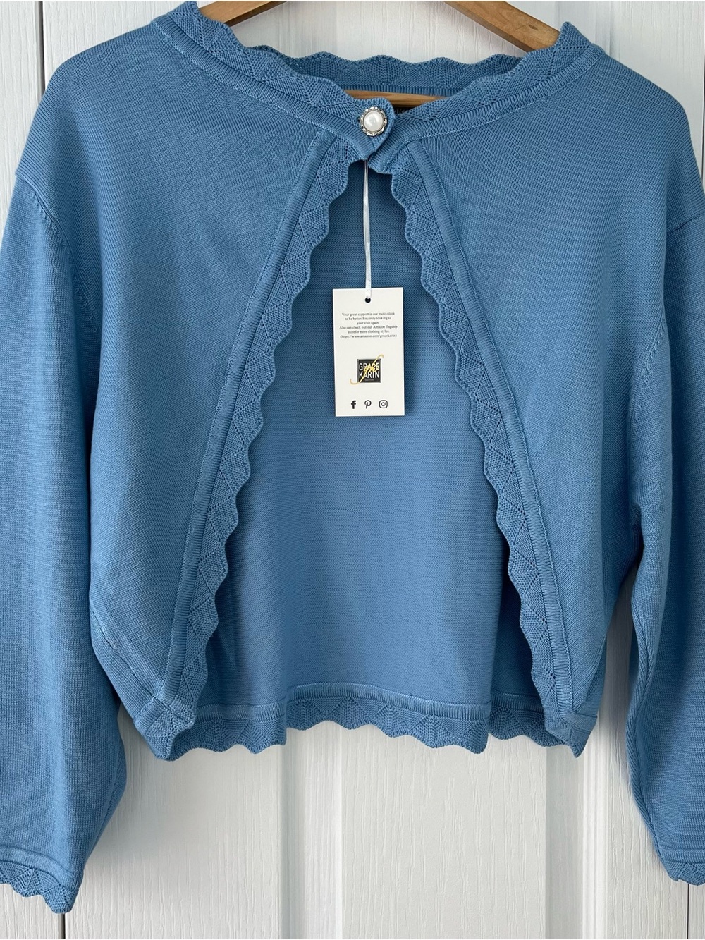 NEW Grace Karin Womens Blue Cropped Knit Bolero Cardigan Shrug Cotton blend 2XL